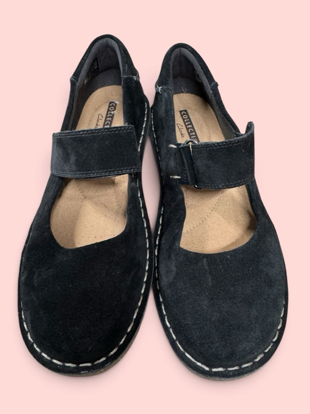 CLARKS Collection Black Suede Mary Jane Loafers with Strap 6.5